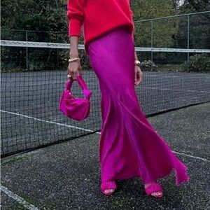 J Crew Fuchsia long fishtail skirt NWT size 10